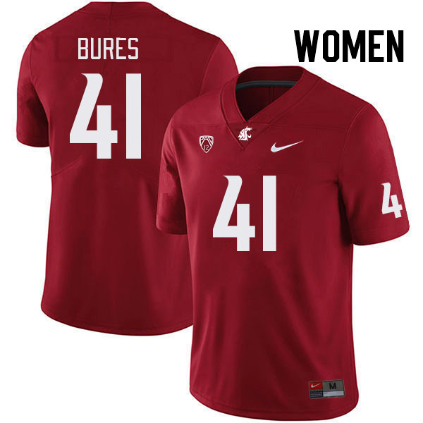 Women #41 Sean Bures Washington State Cougars College Football Jerseys Stitched Sale-Crimson